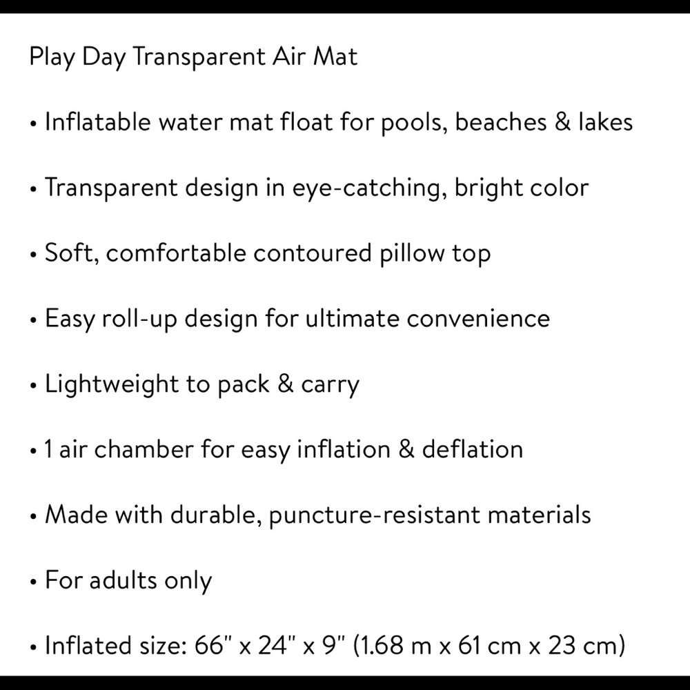 Play Day Inflatable Transparent Air Mat Pool Float - Picture 6 of 6